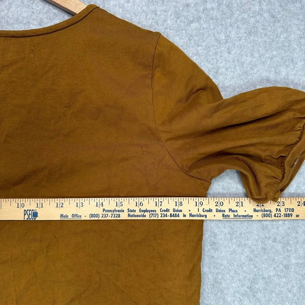 Madewell Puff Sleeve Cotton Knit Top Heavy Mustard Crew Neck Short Sleeve Size M